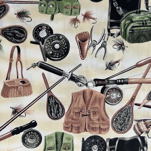 1 YD Northcott Take Me Fishing 2239 Laurie Godin Cotton Quilt Craft Fly Fabric - Picture 6 of 6